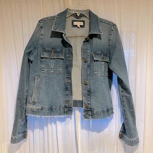 Loft cropped stretch distressed jean jacket